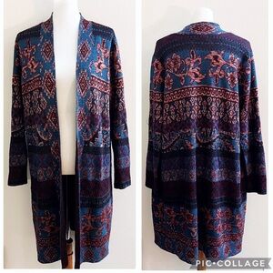 Chico's Textured Metallic Knit Cardigan casual office western bohemian